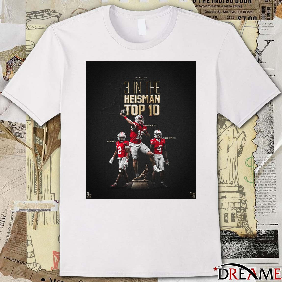 Ohio State Football 3 In The Heisman Top 10 Julian Sayin Caleb Downs and Jeremiah Smith t-shirt