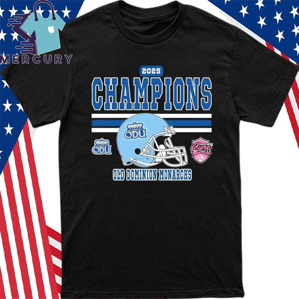 Old Dominion Monarchs Football 2025 StaffDNA Cure Bowl Champions Helmet Shirt