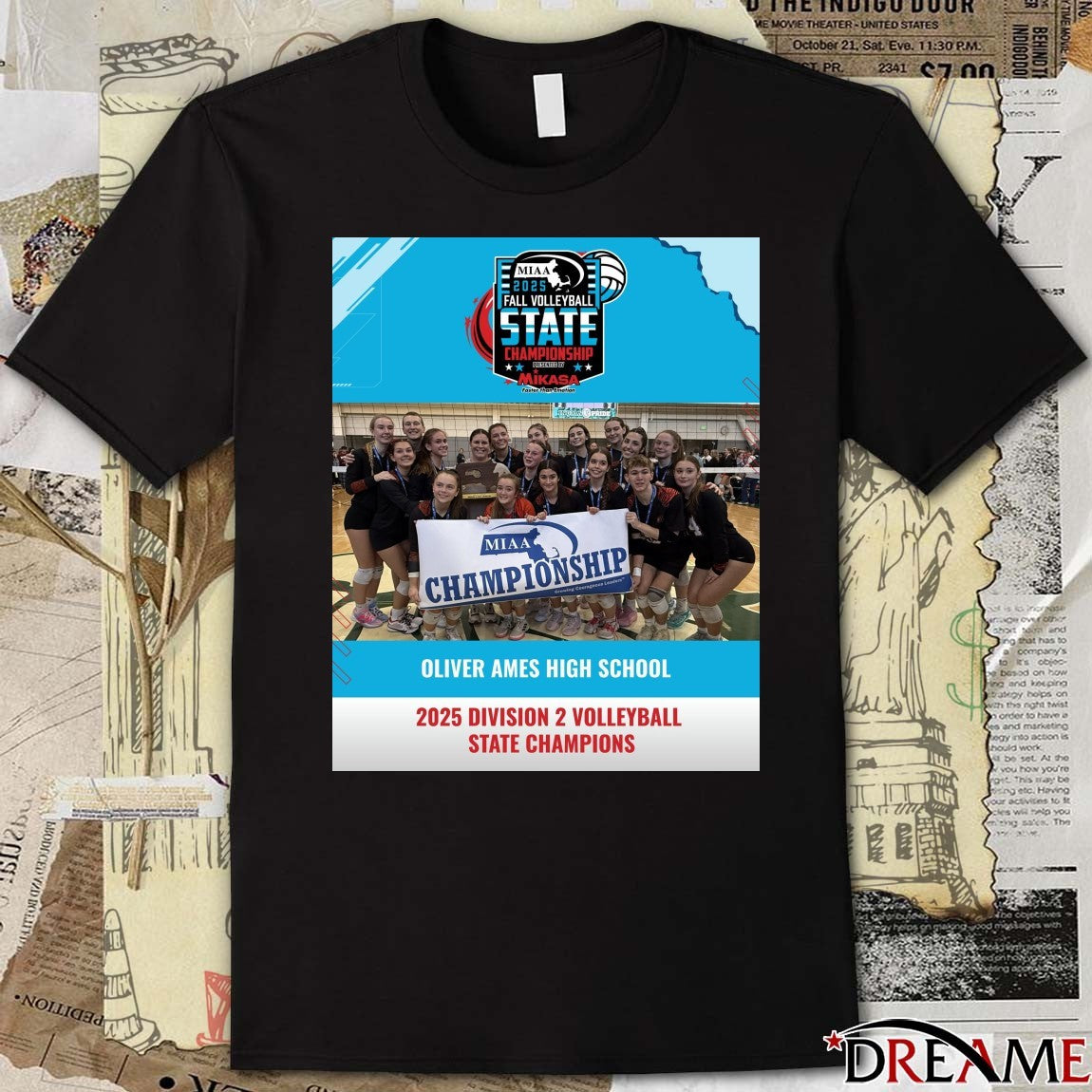 Oliver Ames High School 2025 Division 2 Volleyball State Champions Poster t-shirt