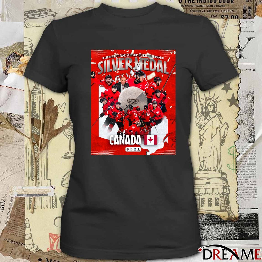 Olympic Winter Games 2026 Men’s Ice Hockey Tournament Silver Medal Team Canada Poster t-shirt