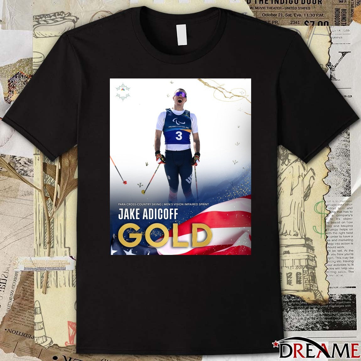Para Cross-country Skiing Men’s Vision Impaired Sprint Jake Adicoff Gold Medal Winter Paralympics t-shirt