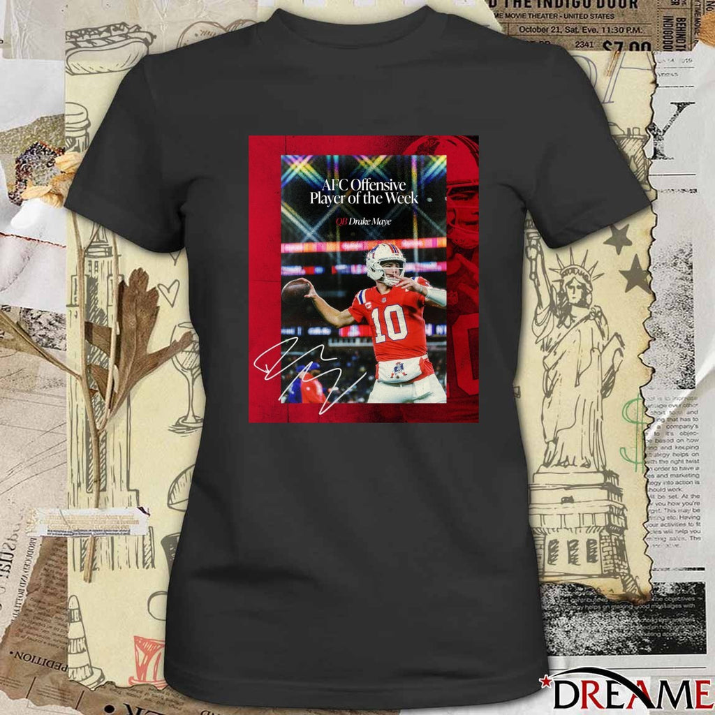 Patriots QB Drake Maye AFC Offensive Player of the Week Signature Poster t-shirt
