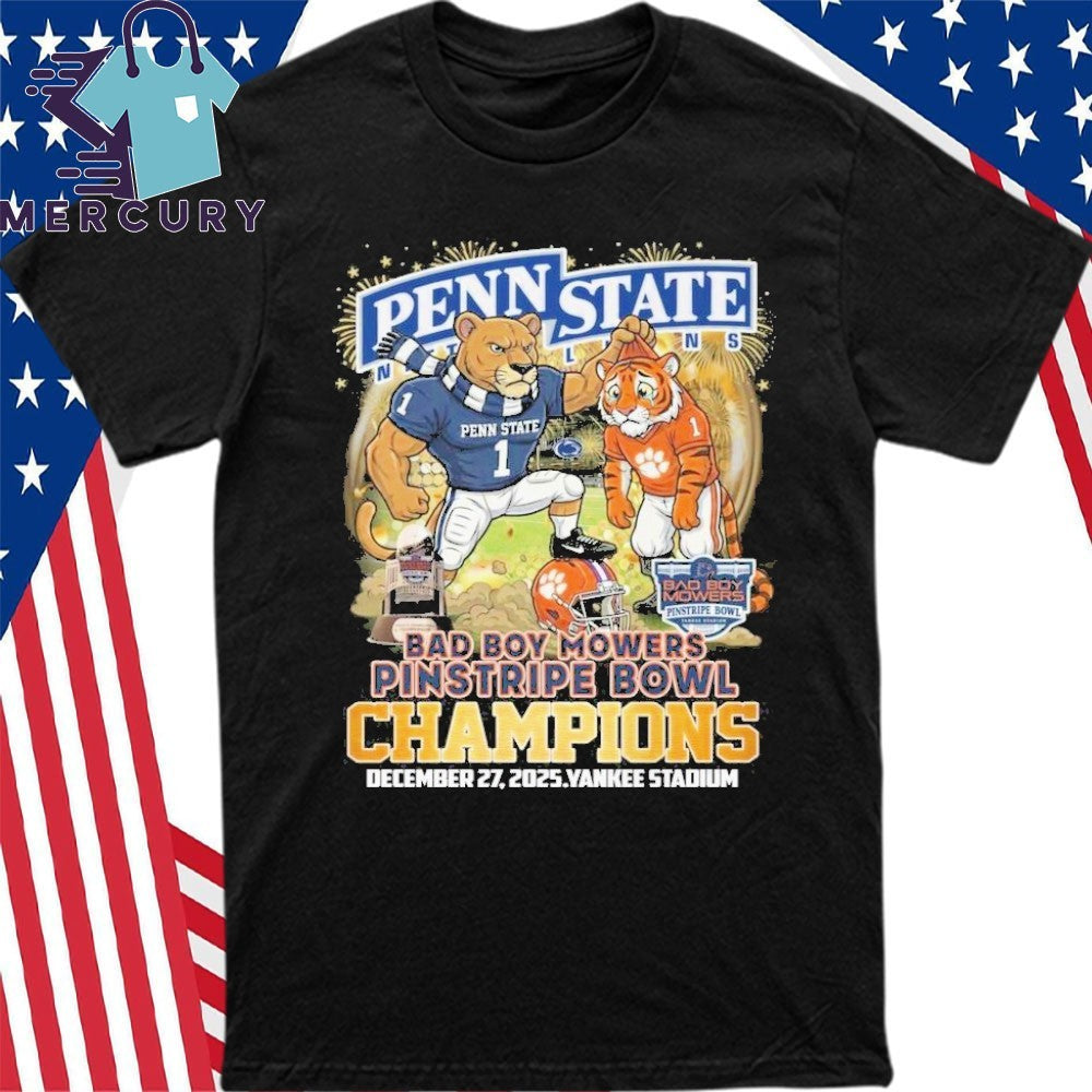 Penn State Nittany Lions 2025 Bad Boy Mowers Pinstripe Bowl Champions Mascot Shirt