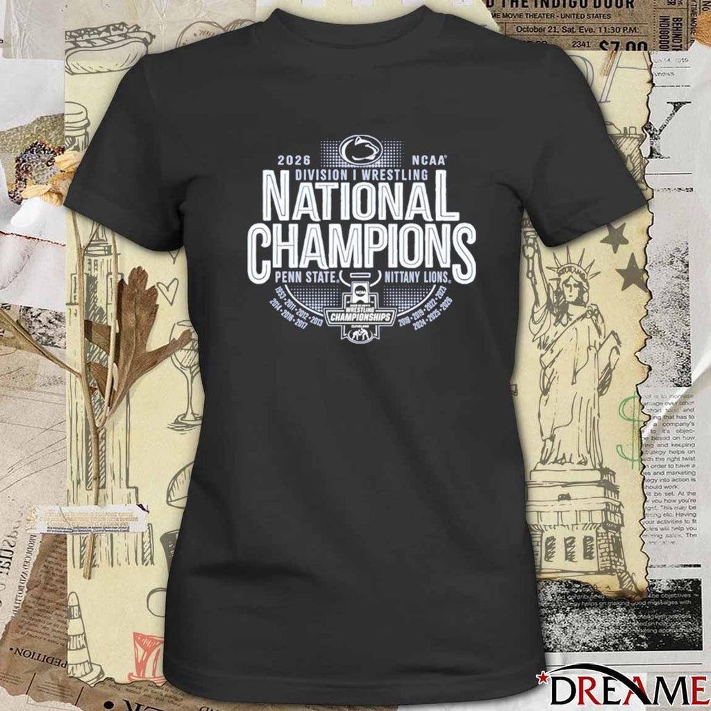 Penn State Nittany Lions 2026 NCAA Division I Men’s Wrestling National Champions 14-Time Five Peat Dynasty Cael Sanderson Cleveland t-shirt