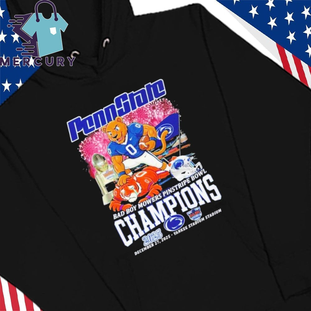Penn State Nittany Lions Beat Clemson Tigers 2025 Bad Boy Mowers Pinstripe Bowl Champions Mascot Shirt