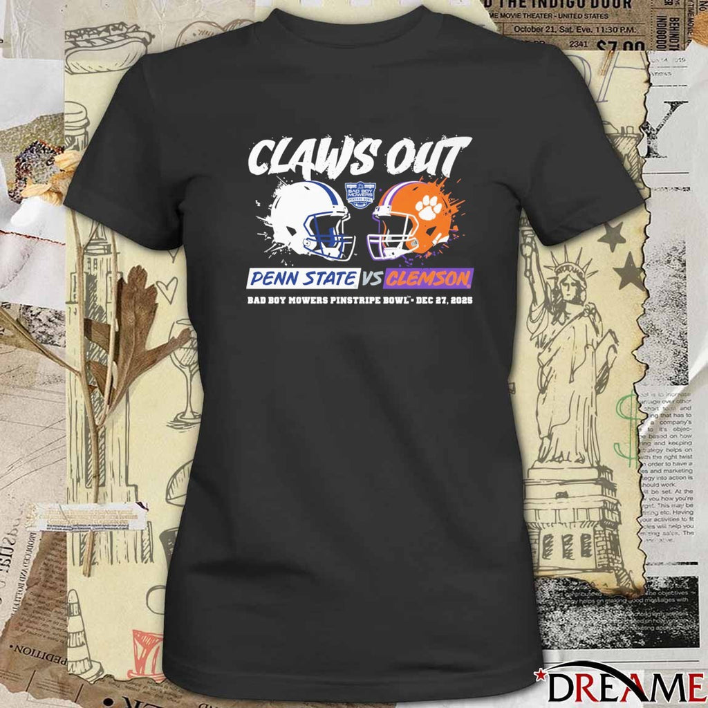 Penn State vs. Clemson 2025 Bad Boy Mowers Pinstripe Bowl Claws Out Dueling Helmets Dec 27 t-shirt