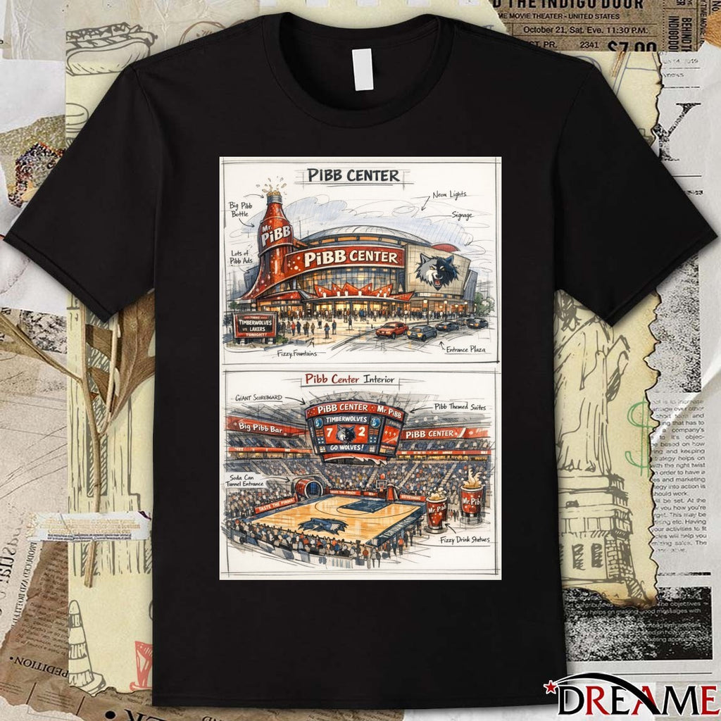 Pibb Center Soda Can Tunnel Entrance Pibb Themed Suites Timberwolves Go Wolves t-shirt