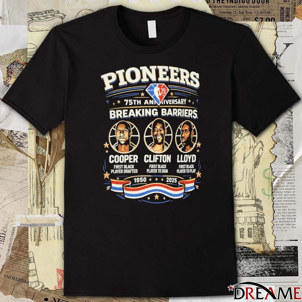 Pioneers 75th Anniversary Breaking Barriers Cooper Clifton Lloyd Black History Month t-shirt