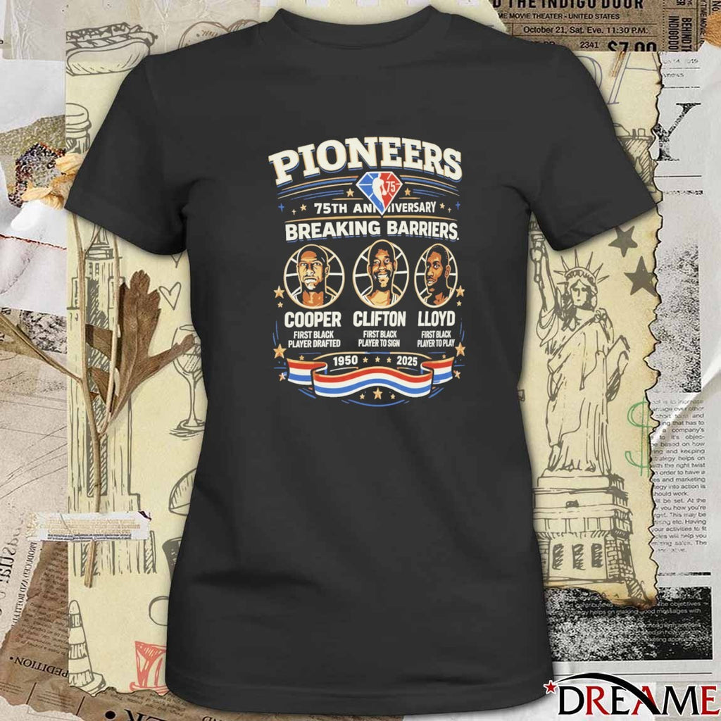Pioneers 75th Anniversary Breaking Barriers Cooper Clifton Lloyd Black History Month t-shirt