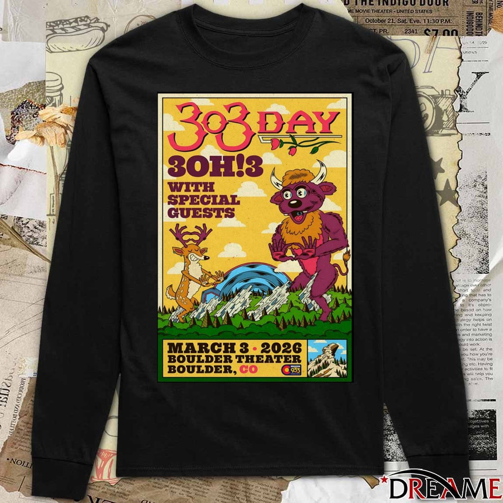 Poster 3OH3 March 3 2026 Boulder Theater Boulder CO t-shirt