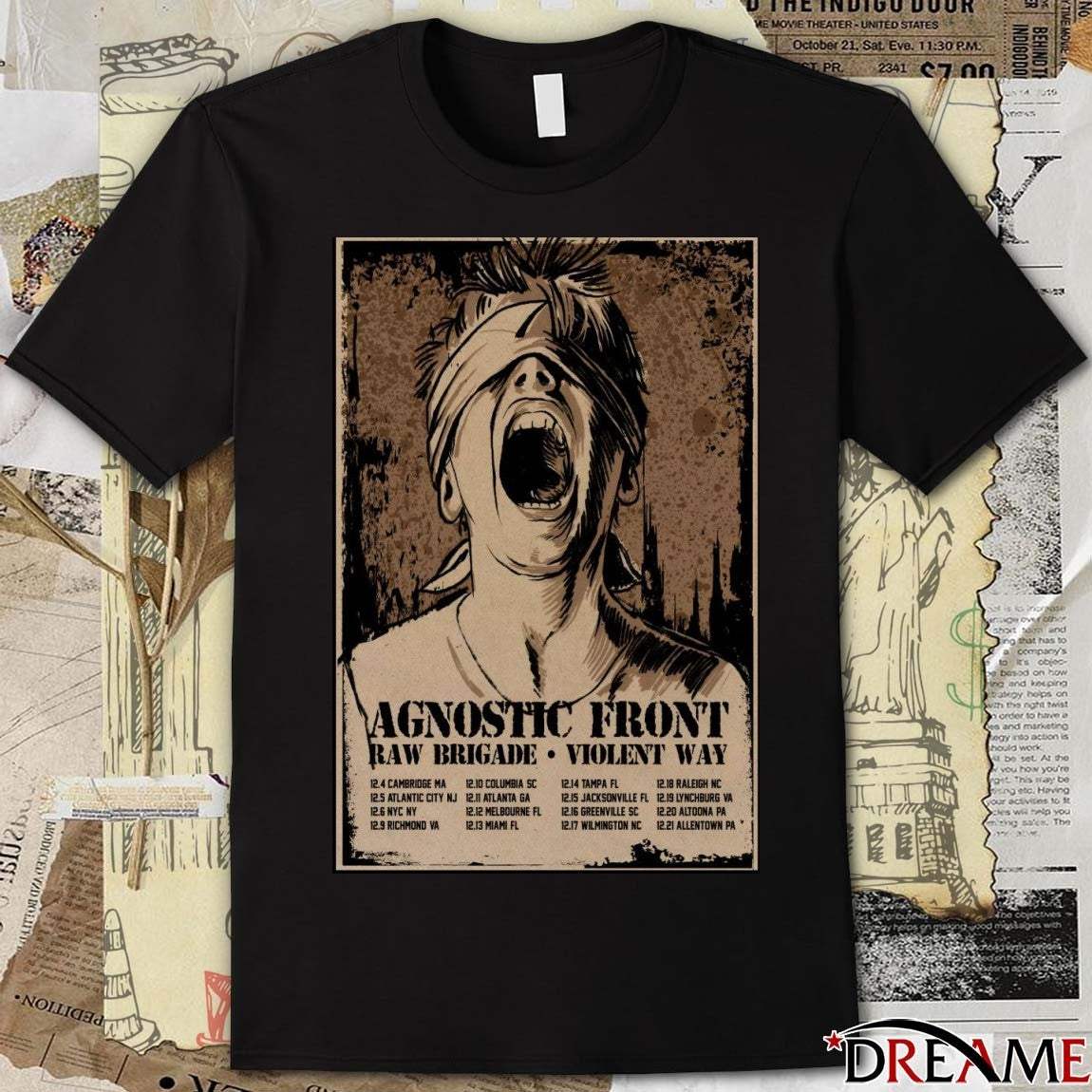 Poster Agnostic Front Tour Raw Brigade Violent Way December 4 – 21 2025 t-shirt