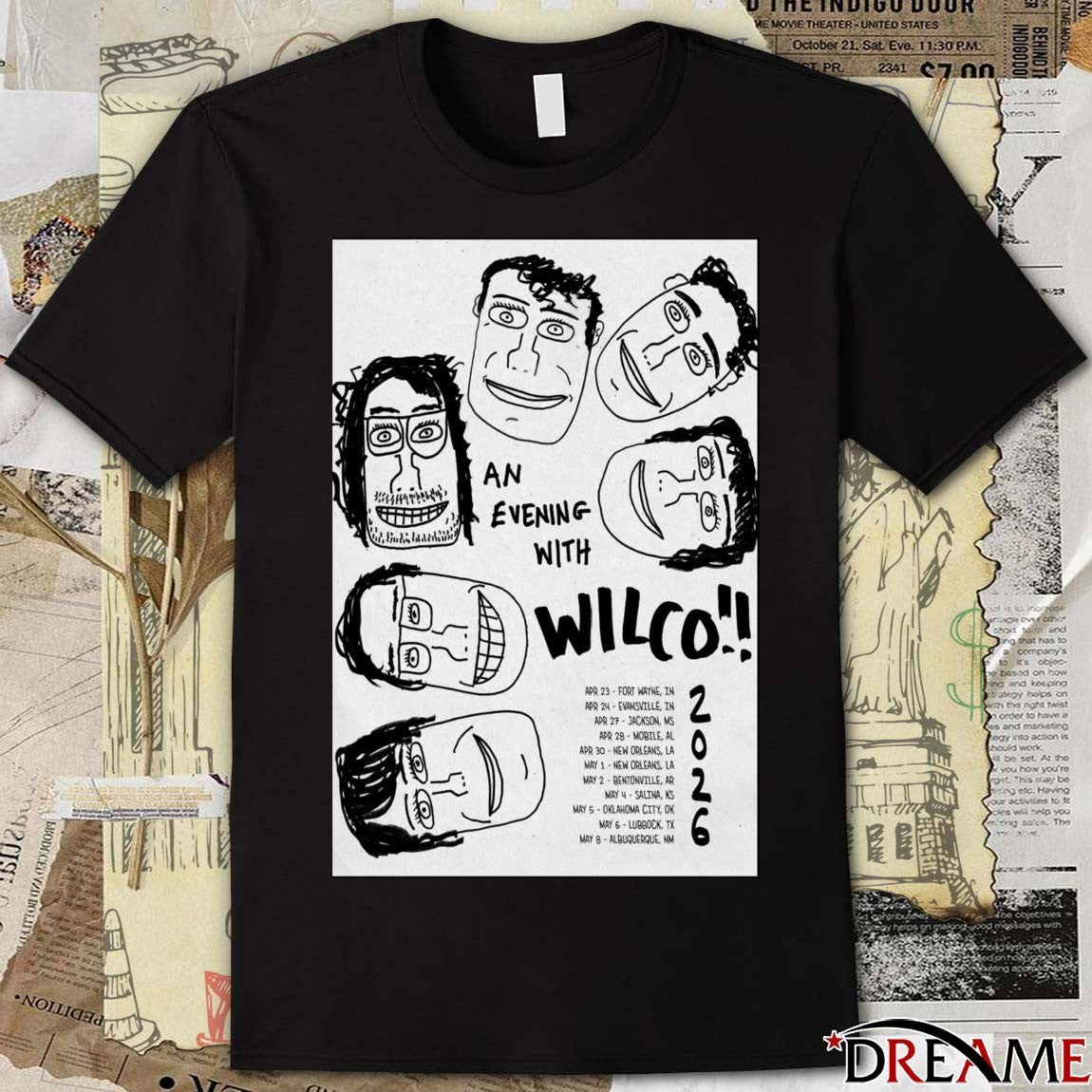 Poster An Evening With Wilco Spring 2026 April 23 – May 8 Tour t-shirt