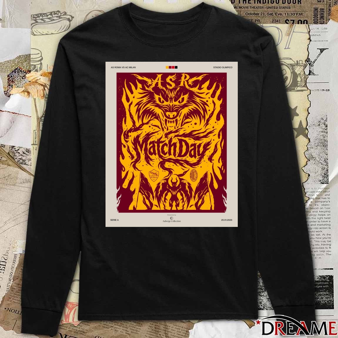 Poster As Roma vs. Ac Milan January 25 2026 Auberge Collection t-shirt