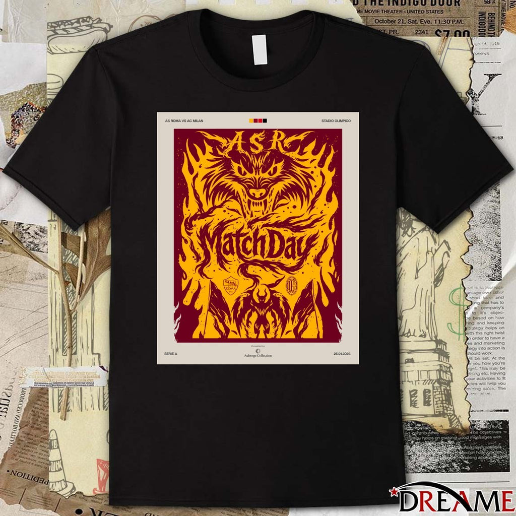 Poster As Roma vs. Ac Milan January 25 2026 Auberge Collection t-shirt