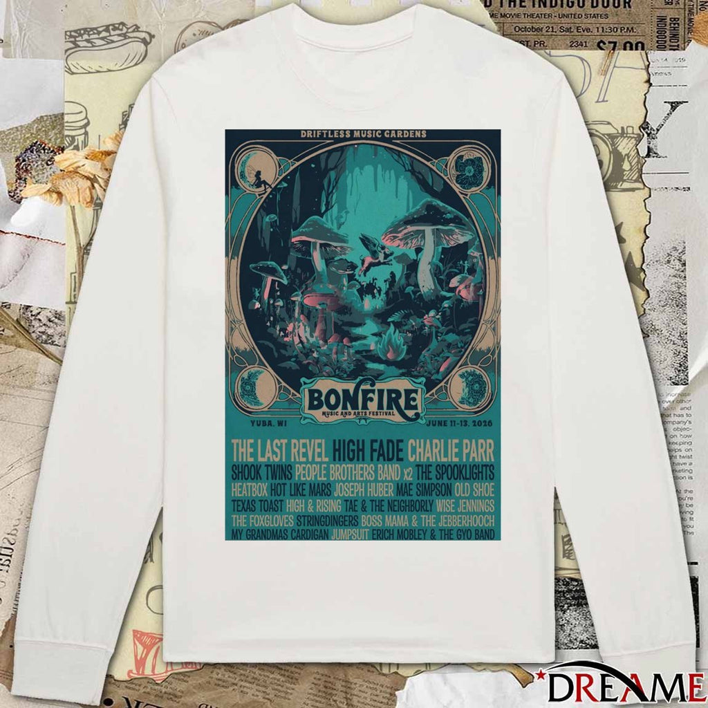 Poster Bonfire Music And Arts Festival Yuba WI June 11-13 2026 t-shirt