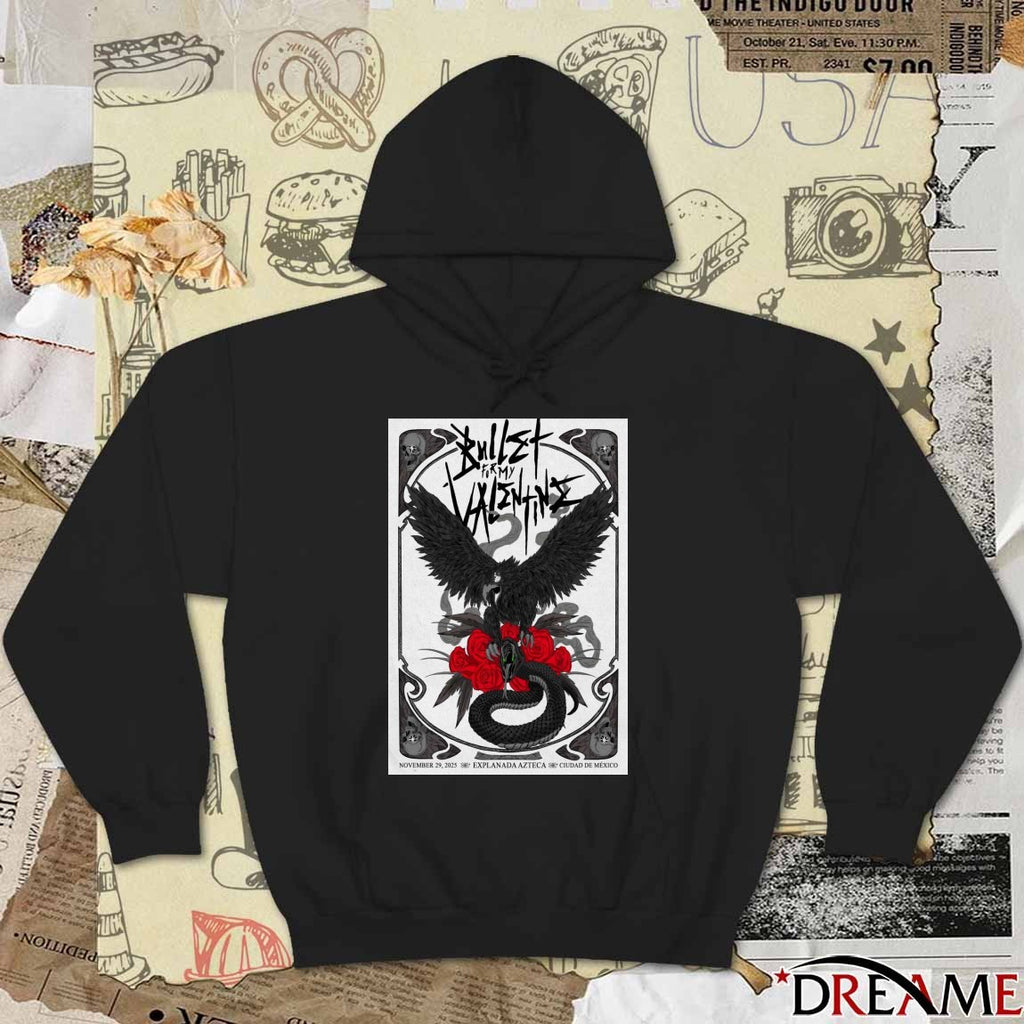 Poster Bullet For My Valentine November 29 2025 Explanada Azteca Ciudad De Mexico t-shirt