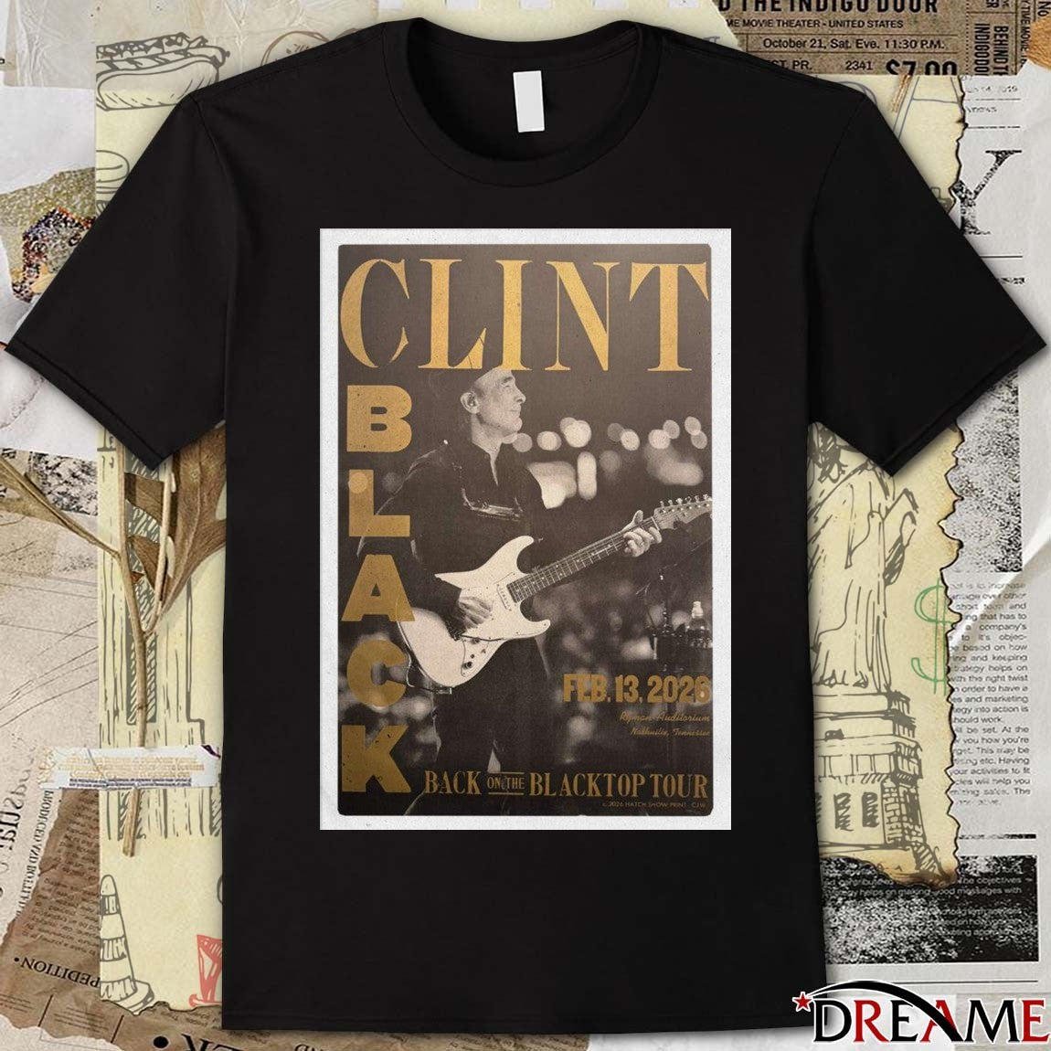 Poster Clint Black February 13 2026 Back On The Black Top Tour Nashville TN t-shirt