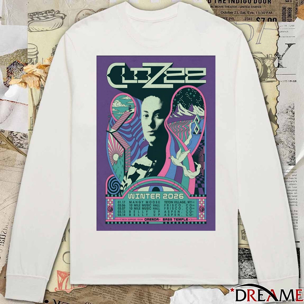 Poster CloZee Tour Winter 2026 March 06 – 07 10 Mile Music Hall Frisco CO t-shirt