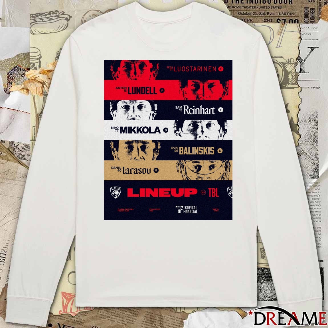 Poster Florida Vs Tampa Bay Luostarinen, Lundell, Reinhart, Mikkola, Balinskis, and Tarasov t-shirt
