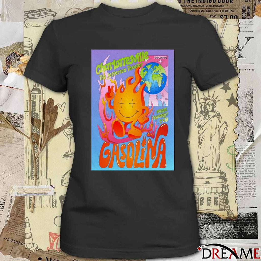 Poster Gasoline Party Jefferson Theater In Charlottesville VA February 6 2026 t-shirt