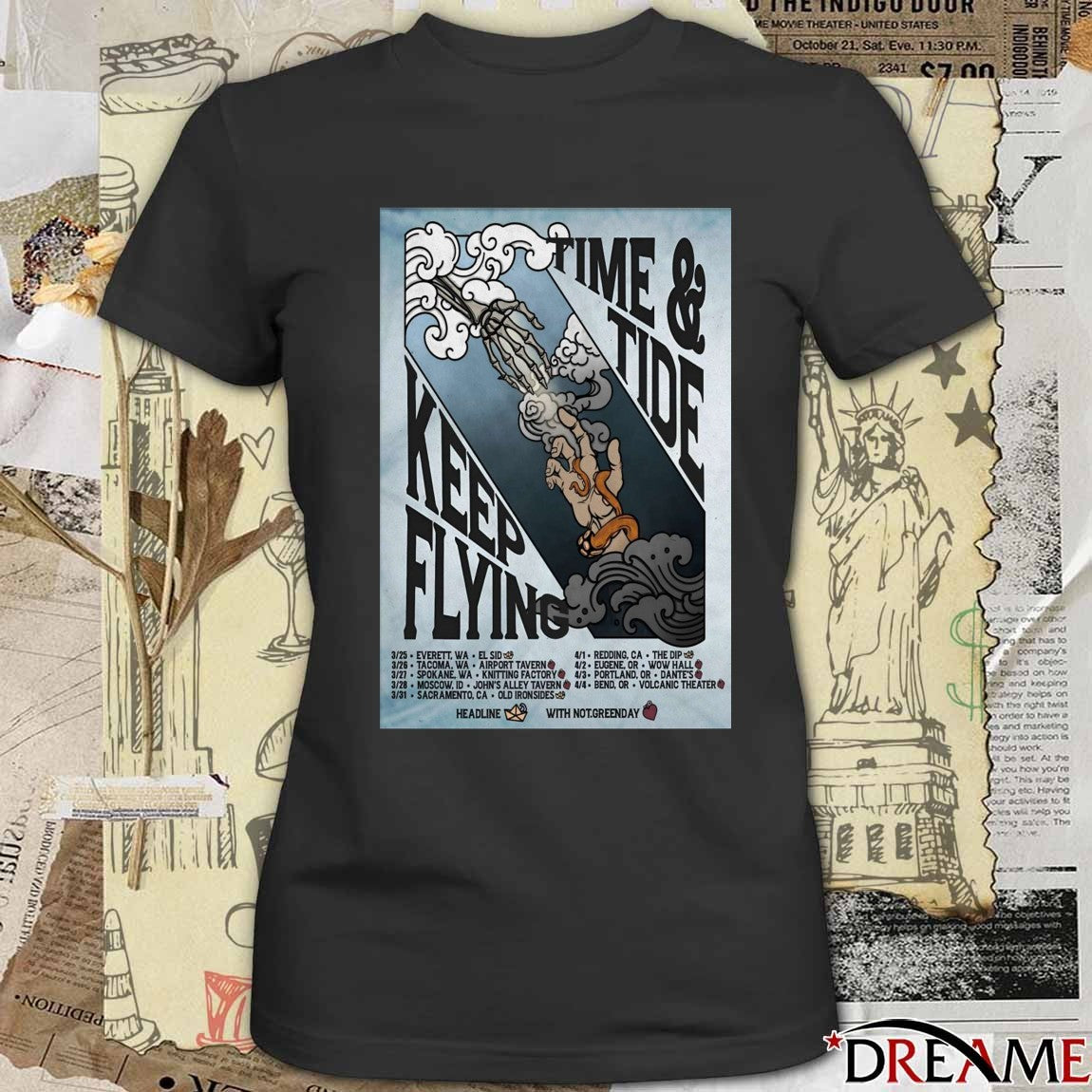 Poster Keep Flying Time And Tide 2026 March – April Spring Tour t-shirt