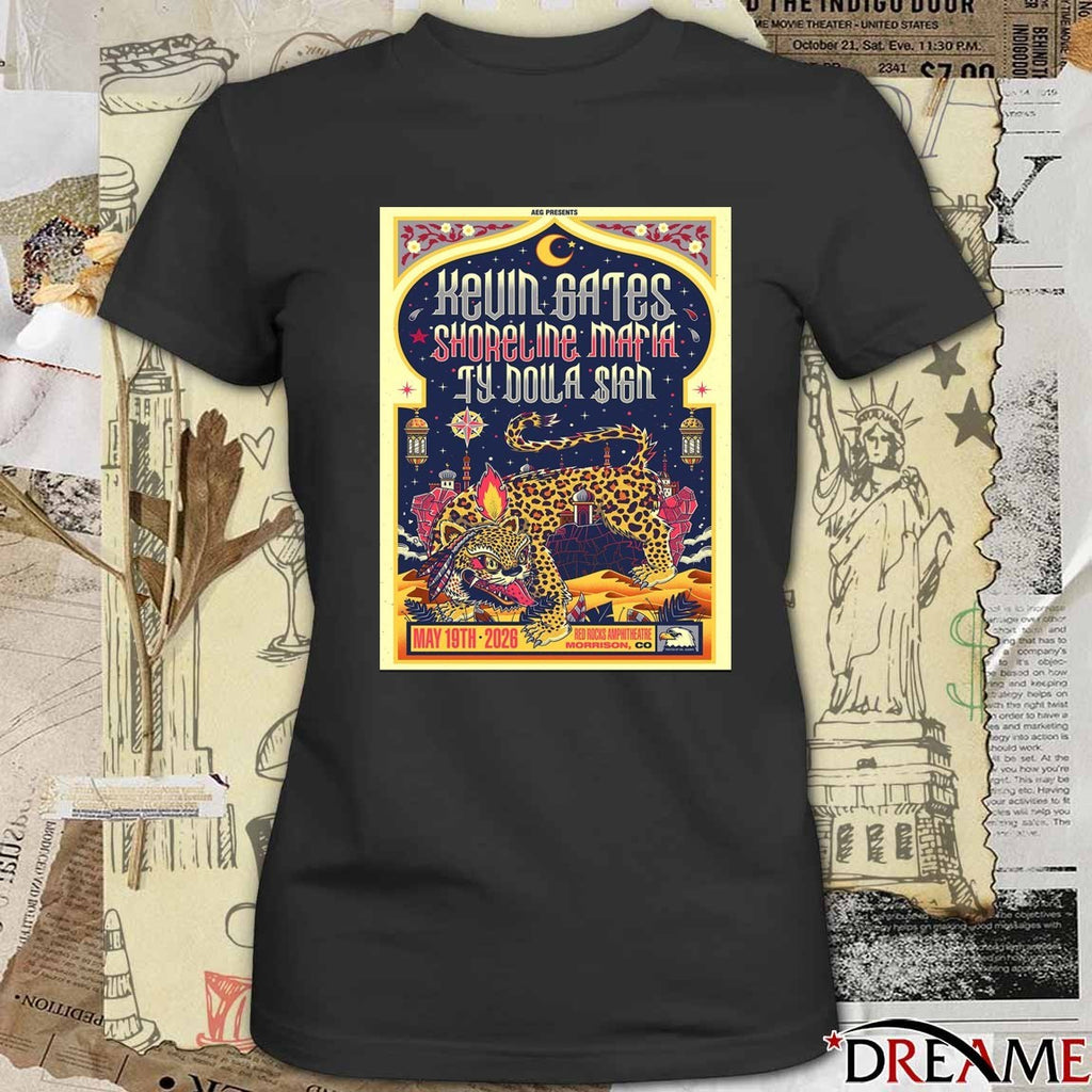 Poster Kevin Gates With Shoreline Mafia And Ty Dolla Sign Red Rocks Amphitheatre 2026 Morrison CO May 19 t-shirt