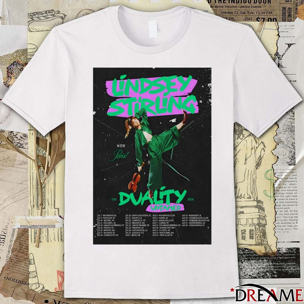 Poster Lindsey Stirling 2026 July – August Duality Untamed Tour Summer t-shirt