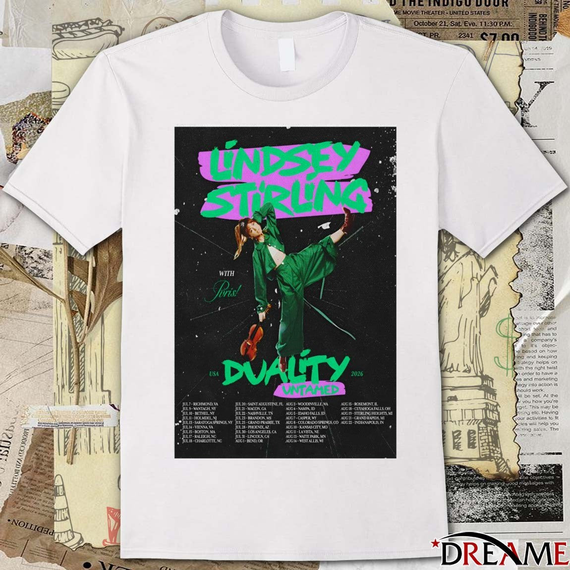 Poster Lindsey Stirling 2026 July – August Duality Untamed Tour Summer t-shirt
