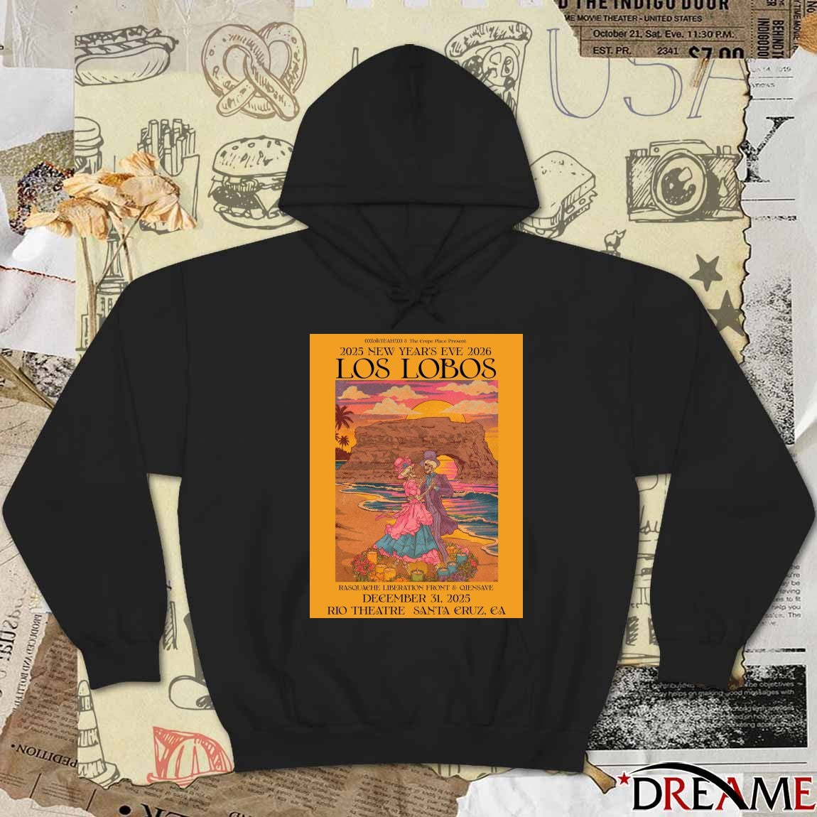 Poster Los Lobos December 31 2025 Rio Theatre Santa Cruz CA NYE t-shirt