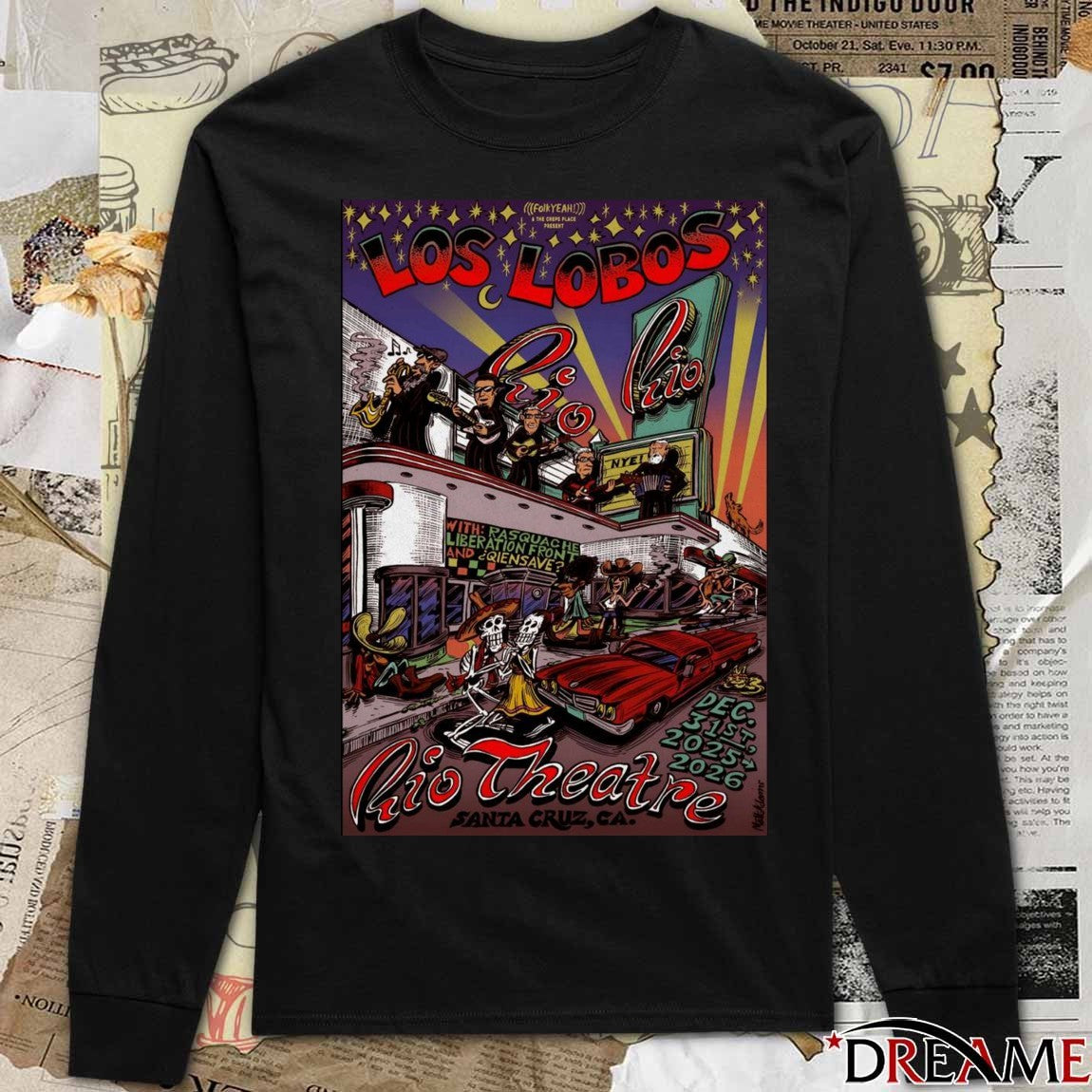 Poster Los Lobos Rio Theatre Santa Cruz December 31 2025 NYE t-shirt