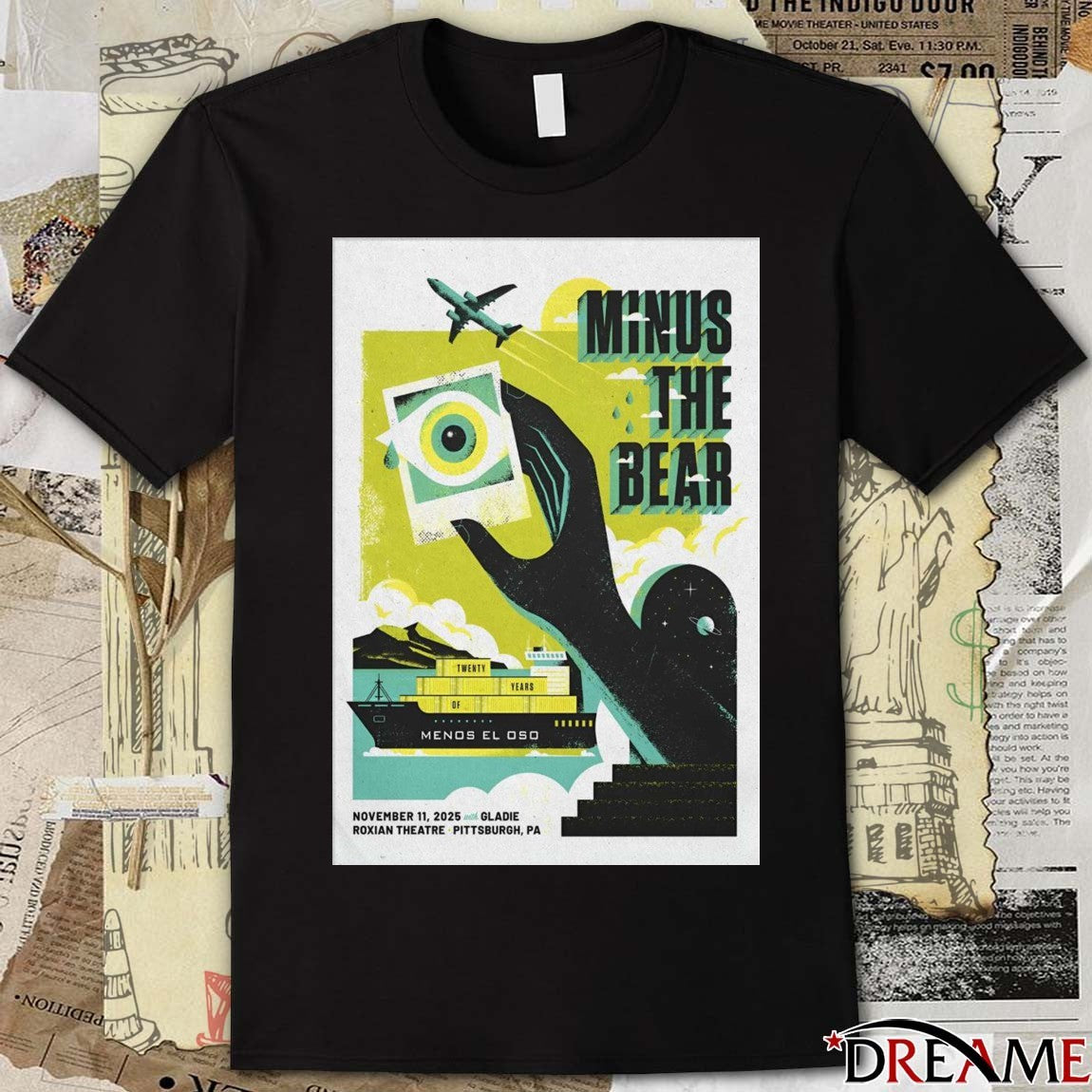 Poster Minus The Bear McKees Rocks November 11 2025 Roxian Theatre Pittsburgh PA t-shirt