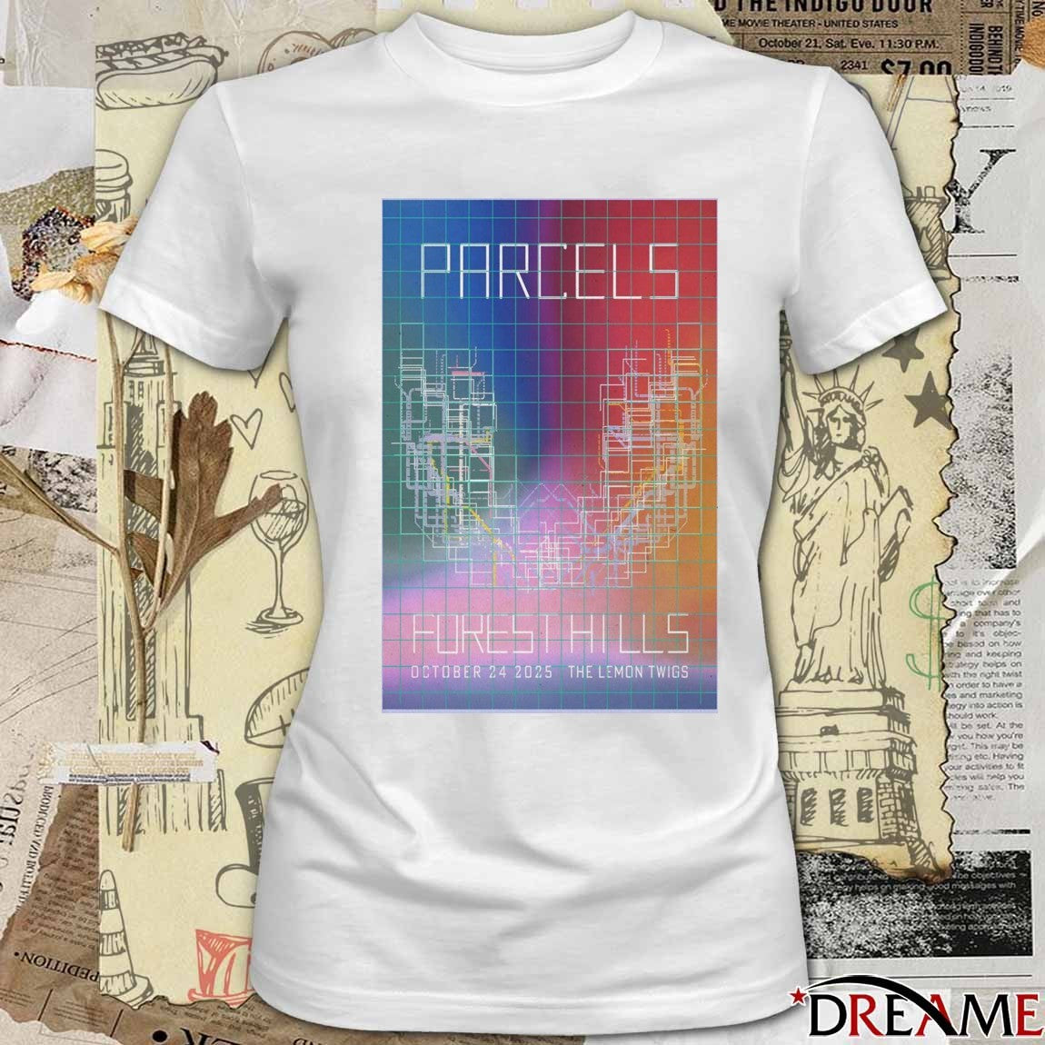 Poster Parcels Forest Hills Stadium in Forest Hills NY October 24 2025 The Lemon Twigs t-shirt