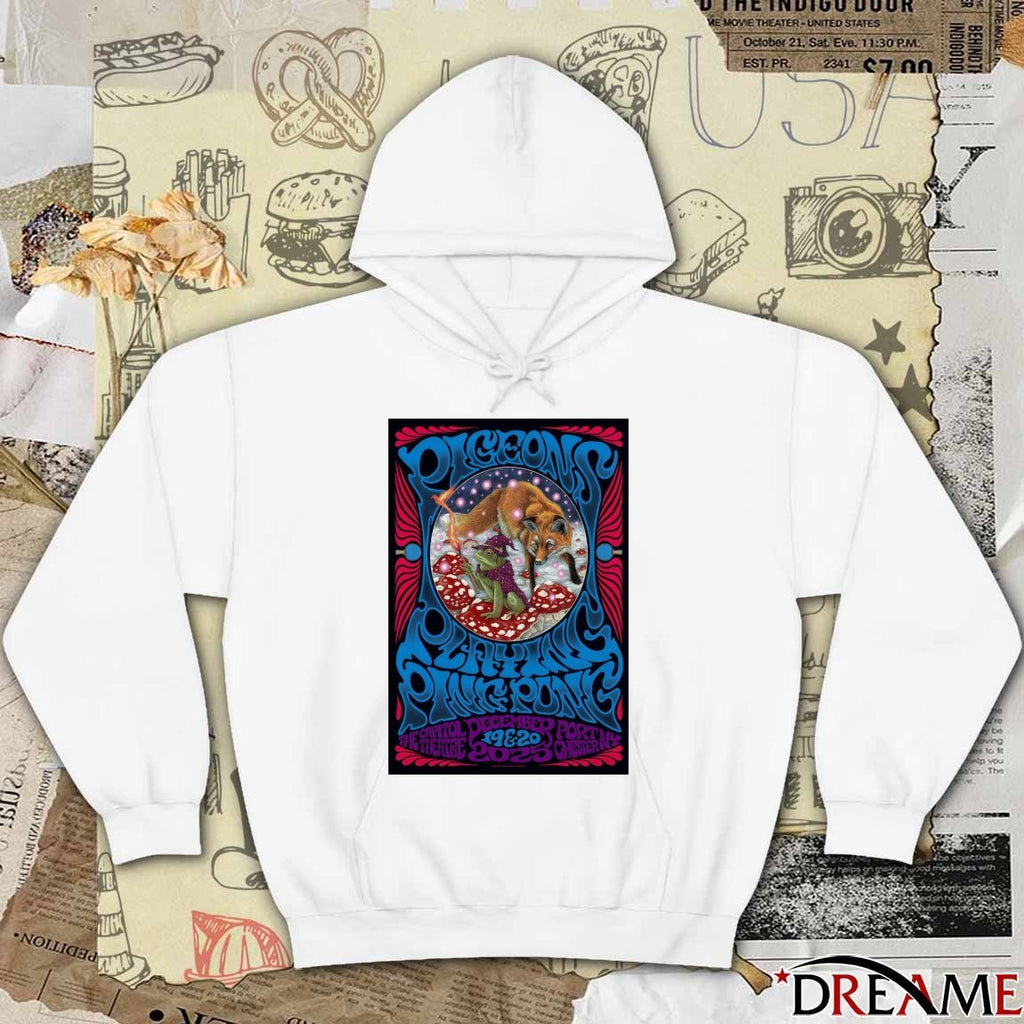 Poster Pigeons Playing Ping Pong Event Port Chester NY December 19-20 2025 t-shirt