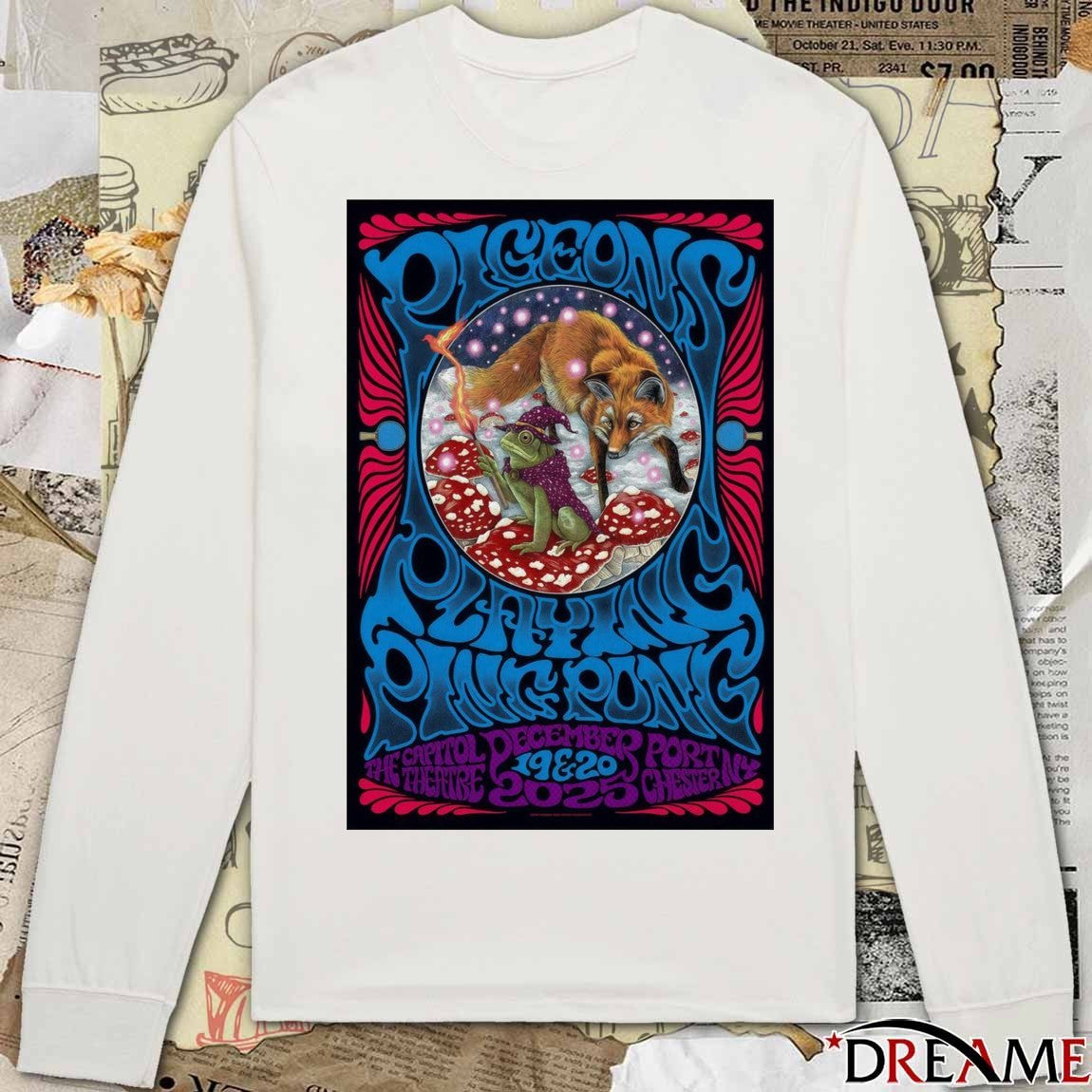 Poster Pigeons Playing Ping Pong Event Port Chester NY December 19-20 2025 t-shirt