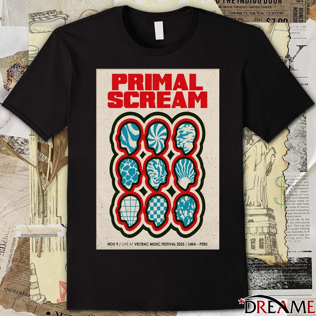 Poster Primal Scream Live At Veltrac Music Festival Lima Peru On November 9 2025 t-shirt