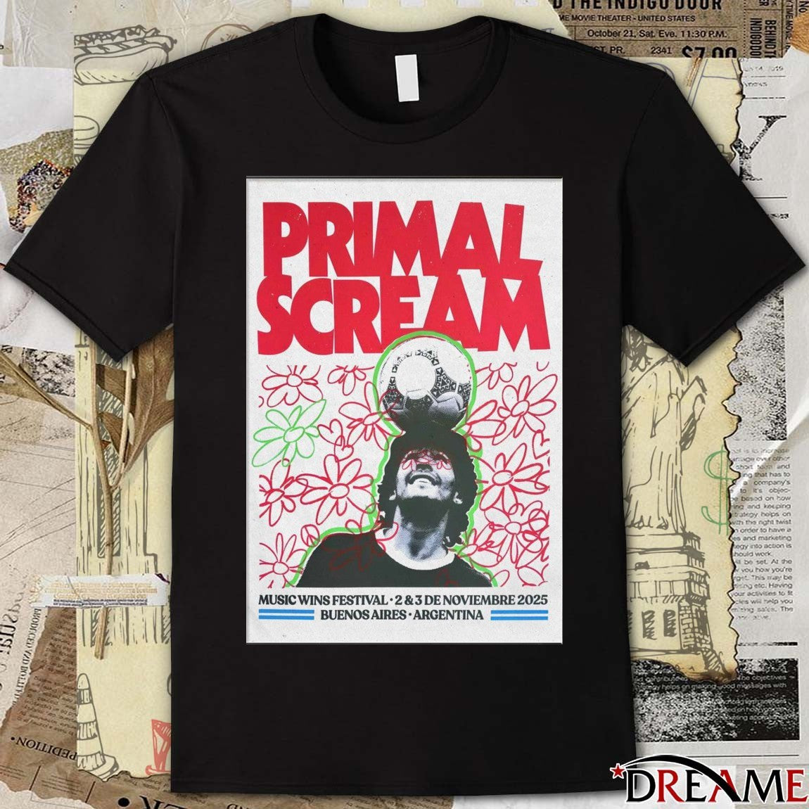 Poster Primal Scream November 2-3 2025 Music Wins Festival Buenos Aires Argentina t-shirt