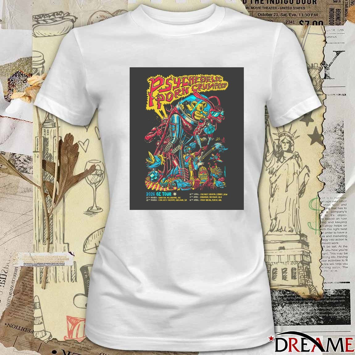 Poster Psychedelic Porn Crumpets Fall Tour 2026 27th March Croxton Melbourne VIC t-shirt