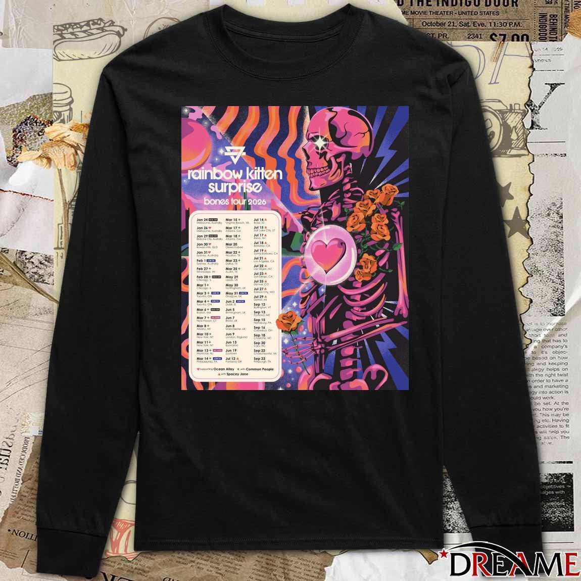 Poster Rainbow Kitten Surprise 2026 Bones Tour t-shirt
