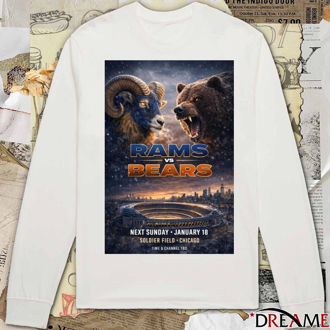 Poster Rams vs. Bears Chicago January 18 2026 Soldier Field Chicago t-shirt