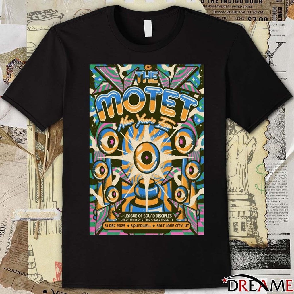 Poster The Motet December 31 2025 Soundwell In Salt Lake City UT t-shirt