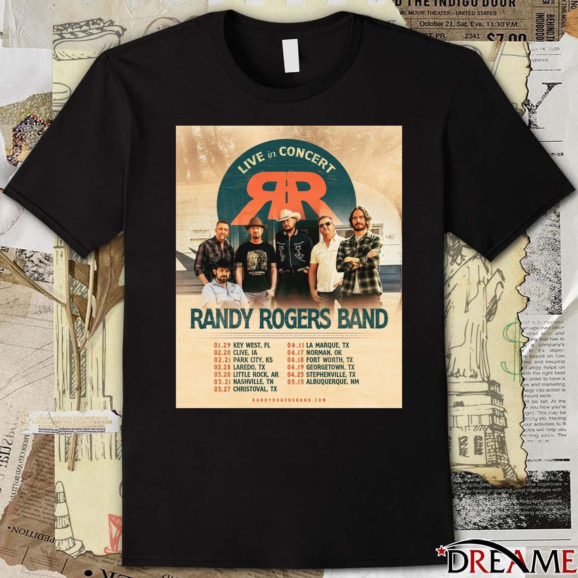 Randy Rogers Band Live In Concert January – May 2026 Poster t-shirt