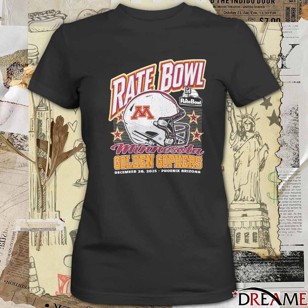 Rate Bowl 2025 University of Minnesota Golden Gophers Beveled December 26 Phoenix Arizona Vintage Helmet t-shirt