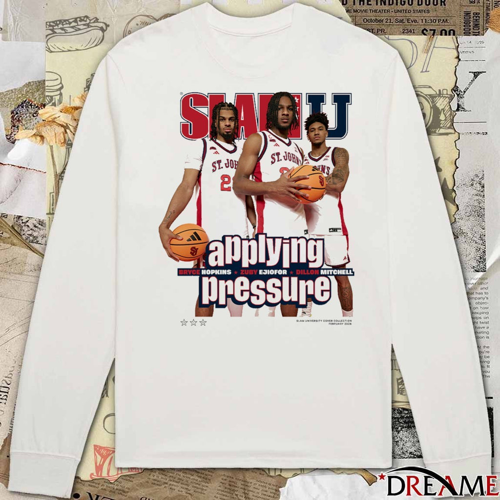 SLAM Cover St. John’s MBB Applying Pressure Bryce Hopkins, Zuby Ejiofor and Dillon Mitchell t-shirt