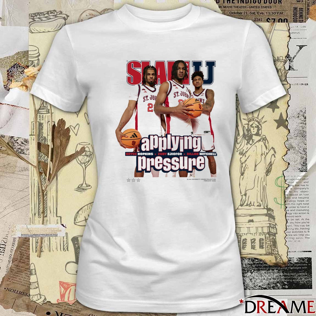 SLAM Cover St. John’s MBB Applying Pressure Bryce Hopkins, Zuby Ejiofor and Dillon Mitchell t-shirt