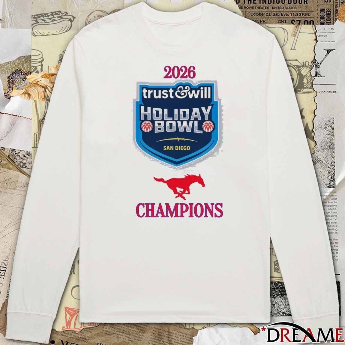 SMU Mustang 2026 Trust And Will Holiday Bowl Champions Logos t-shirt
