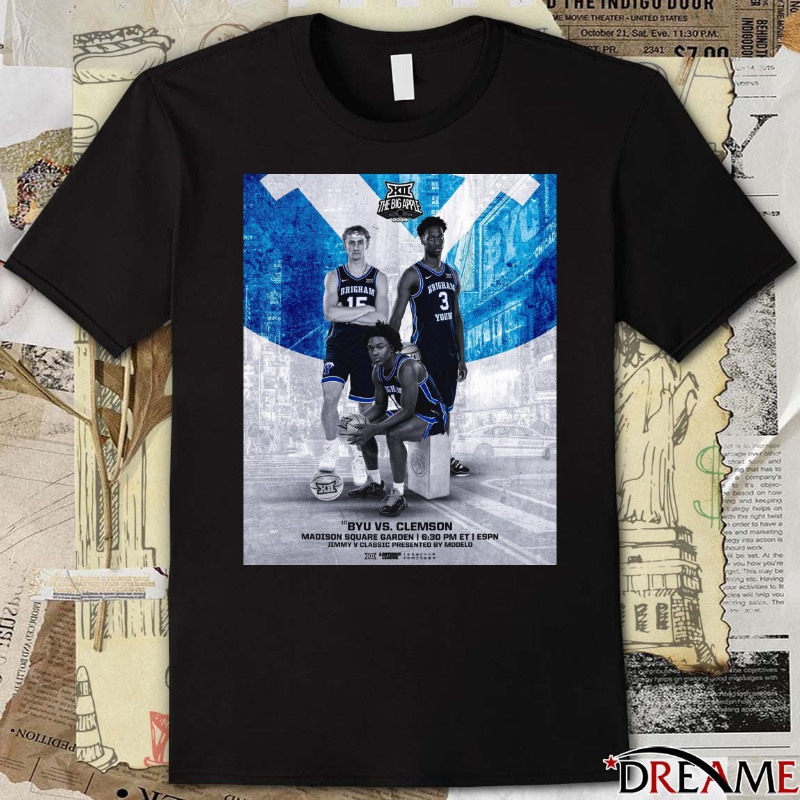 Saunders, Wright III and Dybantsa BYU vs. Clemson Madison Square Garden, New York Jimmy V Classic Poster t-shirt
