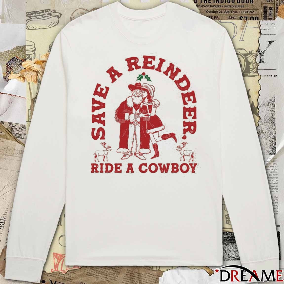 Save A Reindeer Ride A Cowboy Ugly Christmas Sweater 2025 t-shirt