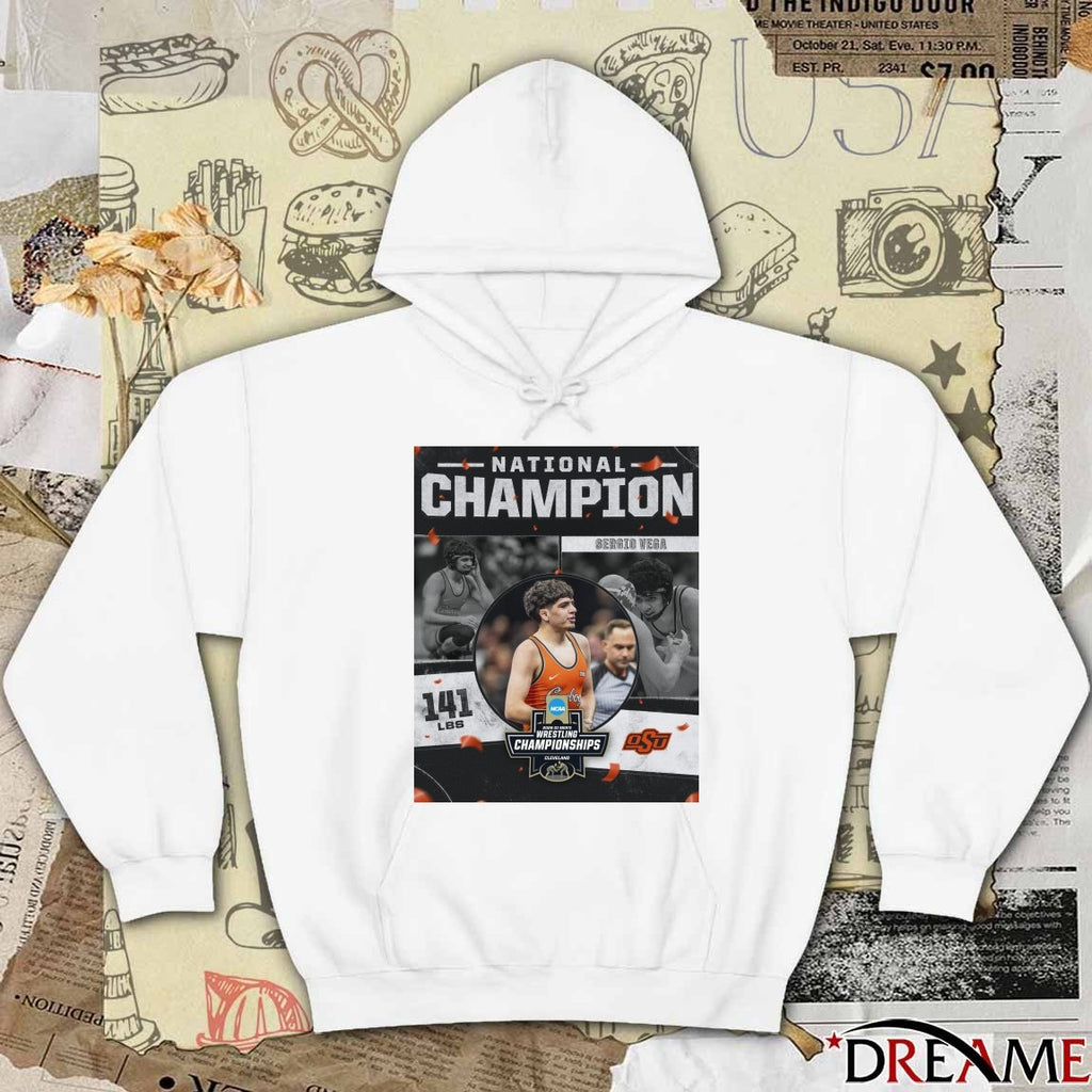 Sergio Vega 2026 NCAA Men’s Wrestling National Champion 141 lbs Oklahoma State Cowboys t-shirt