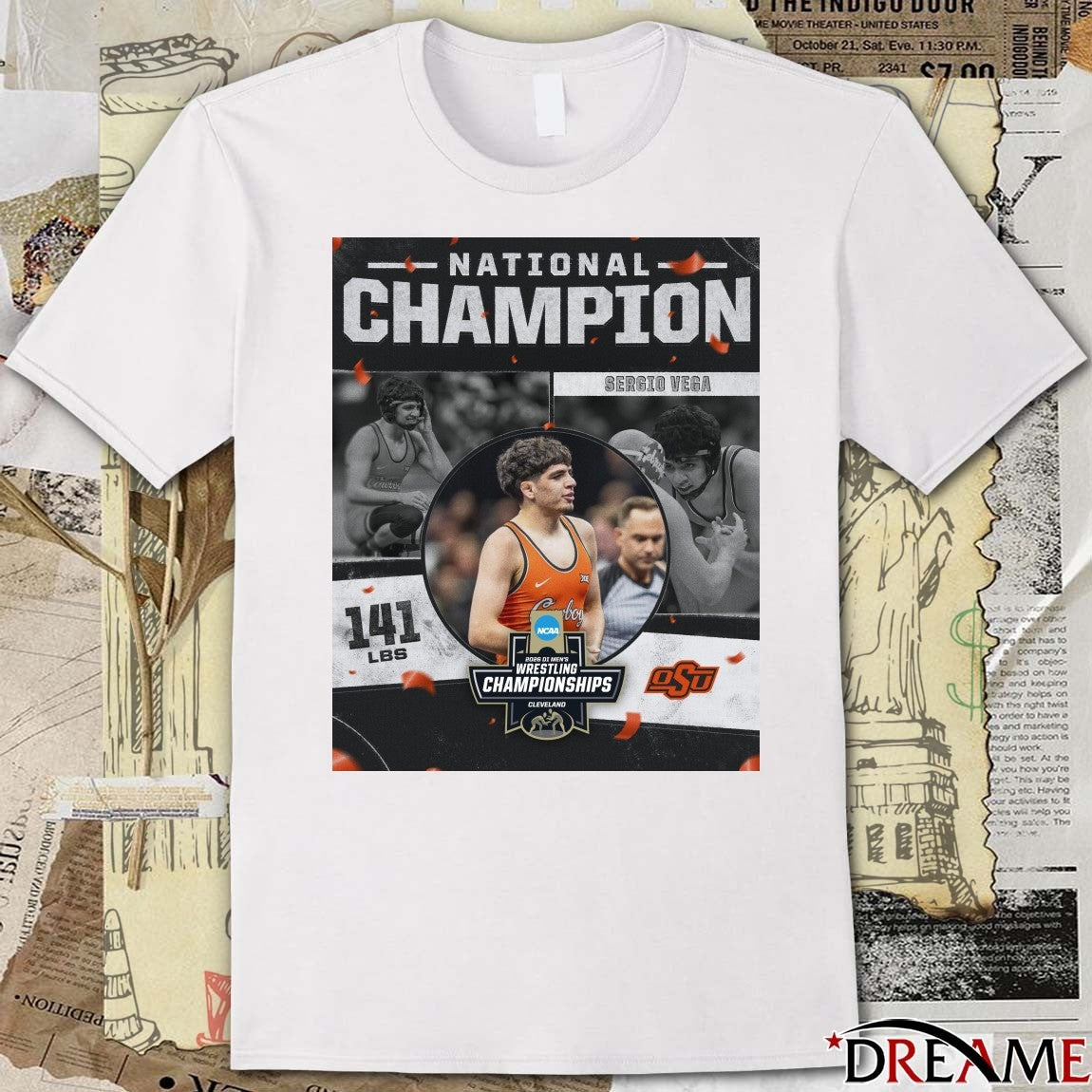 Sergio Vega 2026 NCAA Men’s Wrestling National Champion 141 lbs Oklahoma State Cowboys t-shirt