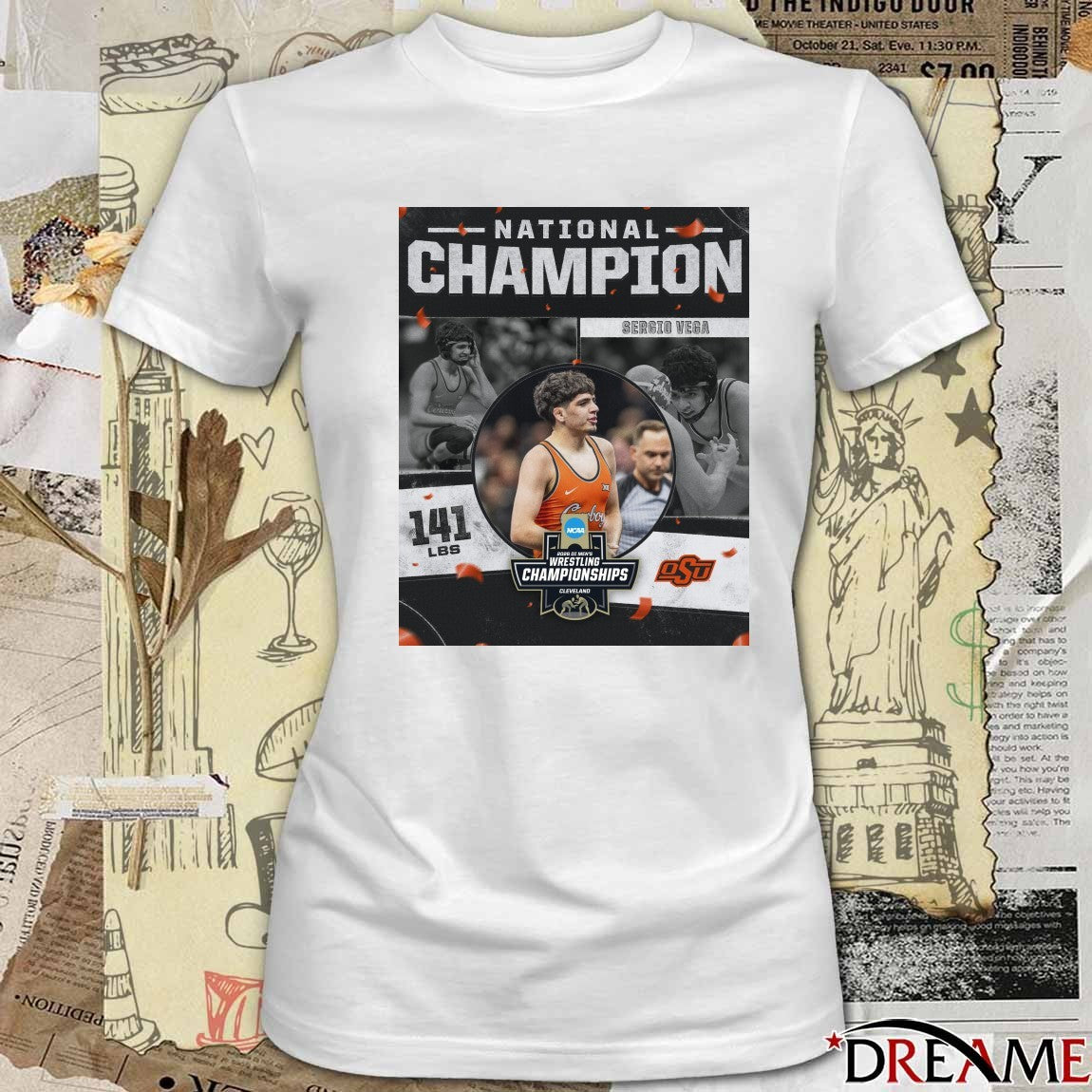 Sergio Vega 2026 NCAA Men’s Wrestling National Champion 141 lbs Oklahoma State Cowboys t-shirt